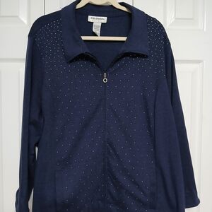 C.D. Daniels Studded Full Zip Collared Navy Blue Jacket 2X Plus Long Sleeve